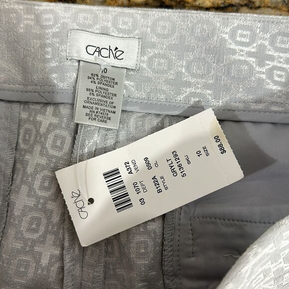 Cache Geo Pattern Flat Front Mid Rise Shorts In Silver Gray Size 10 - Picture 4 of 8